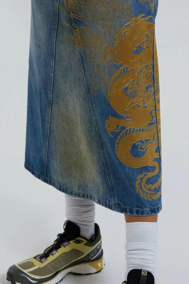Serpent Denim Slit Maxi Skirt Blue Women Jaded London Skirts Serpent Denim Slit Maxi Skirt Blue Women Jaded London Skirts