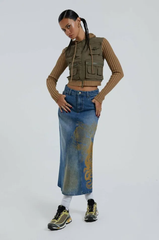 Serpent Denim Slit Maxi Skirt Blue Women Jaded London Skirts Serpent Denim Slit Maxi Skirt Blue Women Jaded London Skirts