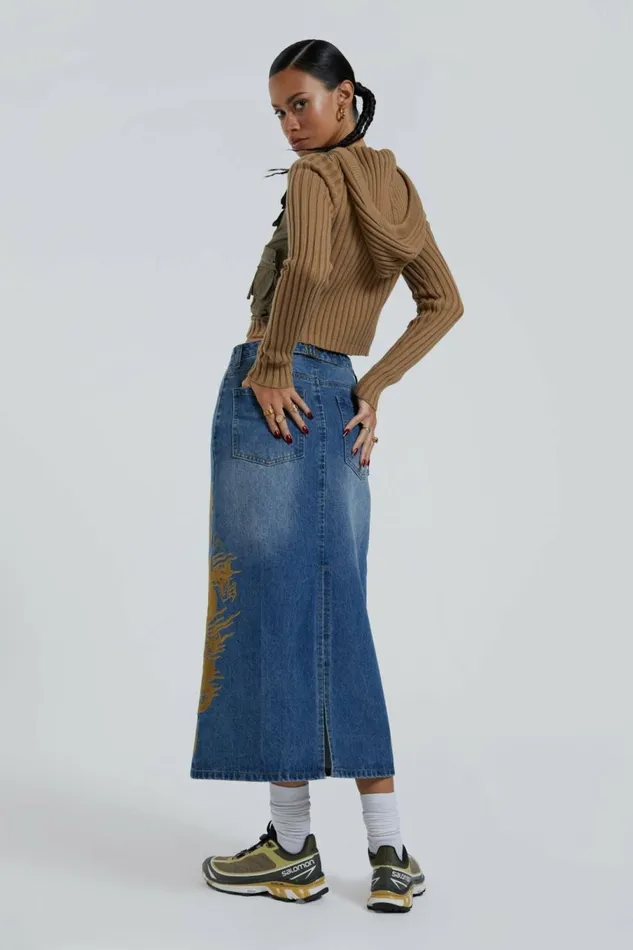 Serpent Denim Slit Maxi Skirt Blue Women Jaded London Skirts Serpent Denim Slit Maxi Skirt Blue Women Jaded London Skirts