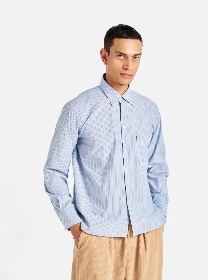 Shirts Men Universal Works Universal Works Lazy Day Shirt In Blue Chelsea Cotton Stripe