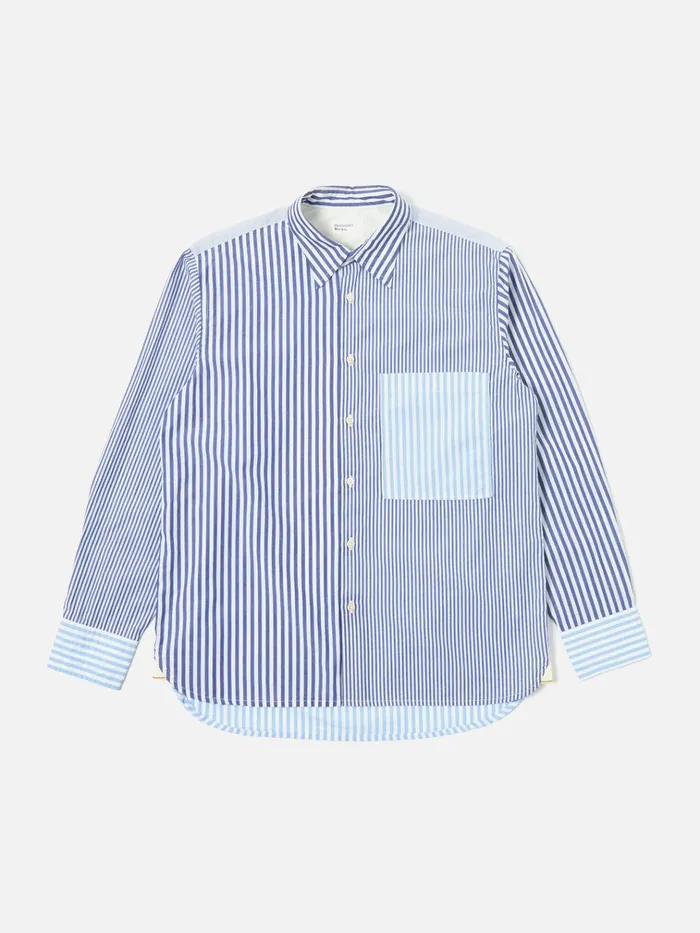 Shirts Men Universal Works Universal Works Square Pocket Shirt In Blue Classic Stripes