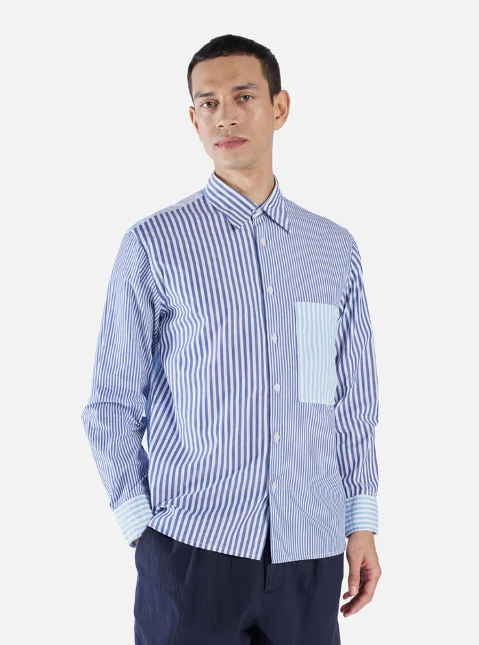 Shirts Men Universal Works Universal Works Square Pocket Shirt In Blue Classic Stripes
