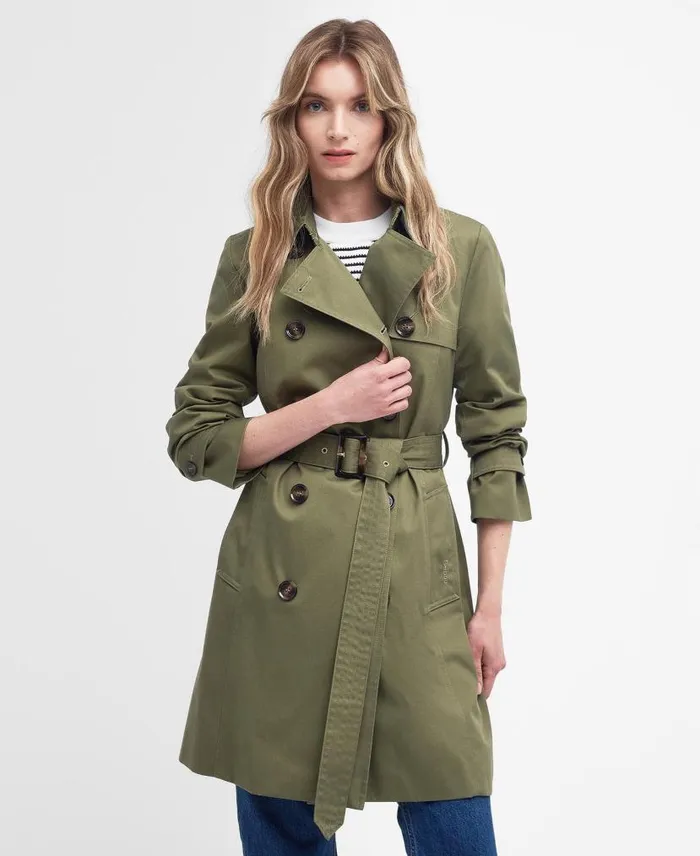 Short Greta Showerproof Trench Coat Burnt Oliveancient Poplar Women Barbour Trench Coats