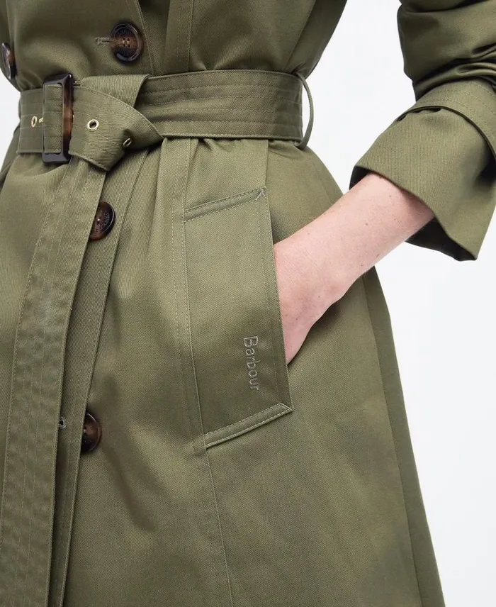 Short Greta Showerproof Trench Coat Burnt Oliveancient Poplar Women Barbour Trench Coats