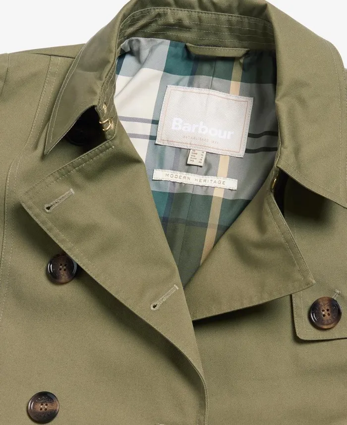 Short Greta Showerproof Trench Coat Burnt Oliveancient Poplar Women Barbour Trench Coats