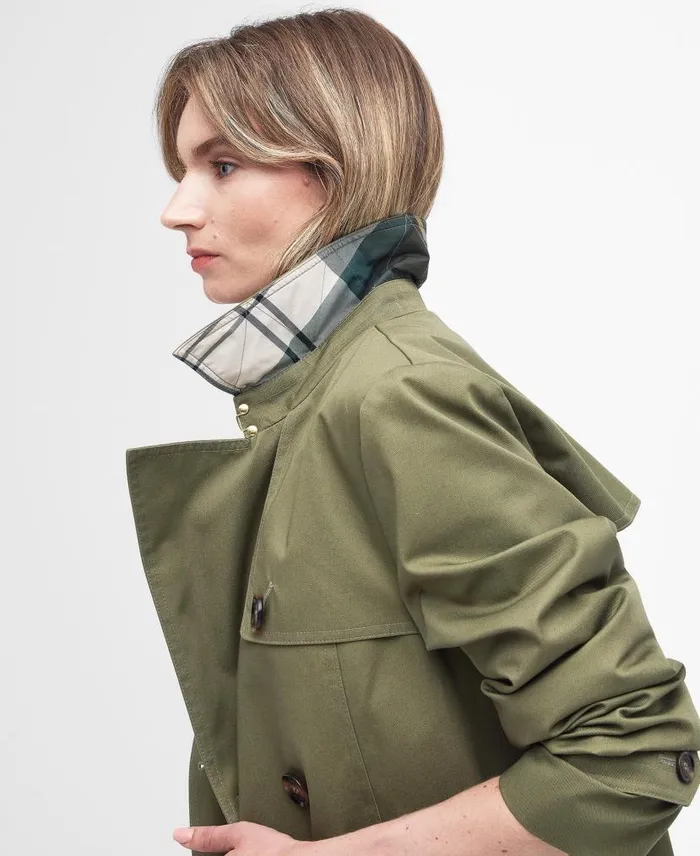 Short Greta Showerproof Trench Coat Burnt Oliveancient Poplar Women Barbour Trench Coats