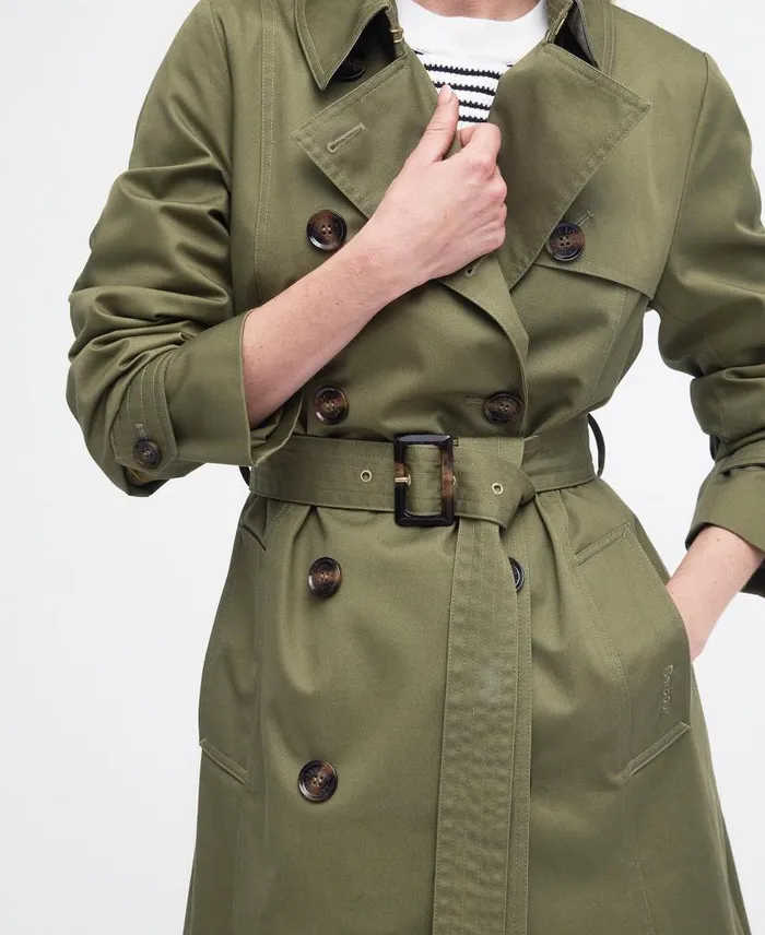 Short Greta Showerproof Trench Coat Burnt Oliveancient Poplar Women Barbour Trench Coats