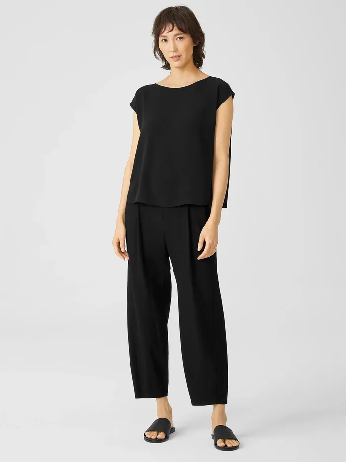 Silk Georgette Crepe ShirredBack Top Black Women Eileen Fisher Tops and Tees