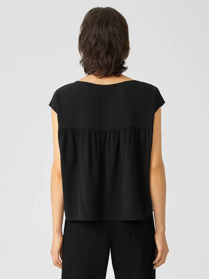 Silk Georgette Crepe ShirredBack Top Black Women Eileen Fisher Tops and Tees