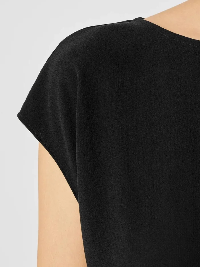 Silk Georgette Crepe ShirredBack Top Black Women Eileen Fisher Tops and Tees