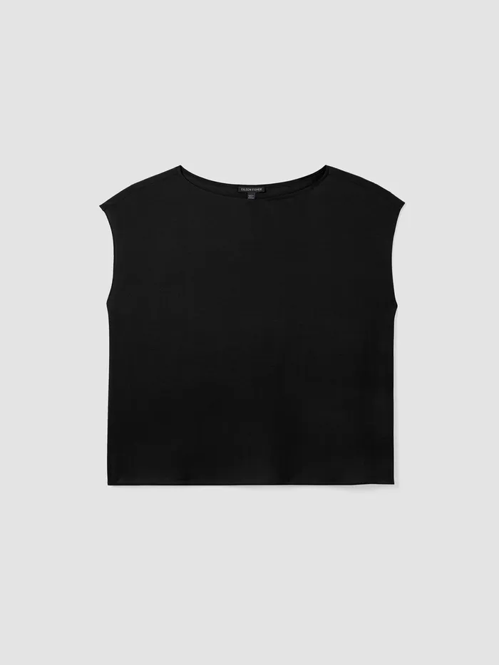 Silk Georgette Crepe ShirredBack Top Black Women Eileen Fisher Tops and Tees