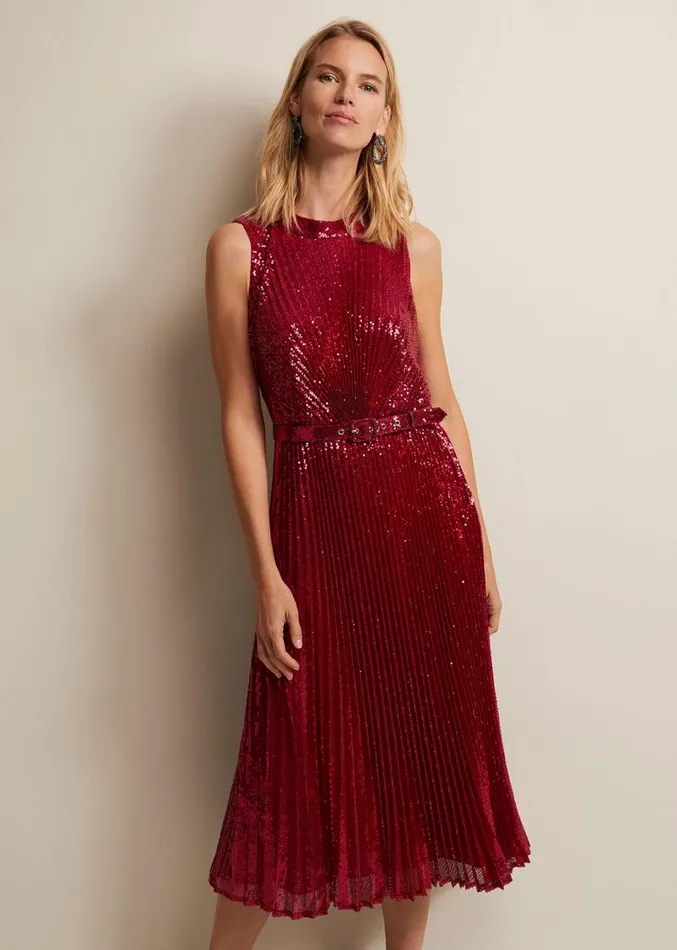 Simara Pink Sequin Midi Dress Pink Women Phase Eight Dresses