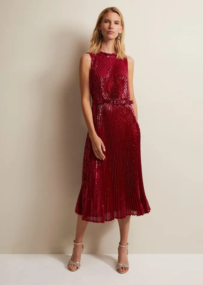Simara Pink Sequin Midi Dress Pink Women Phase Eight Dresses