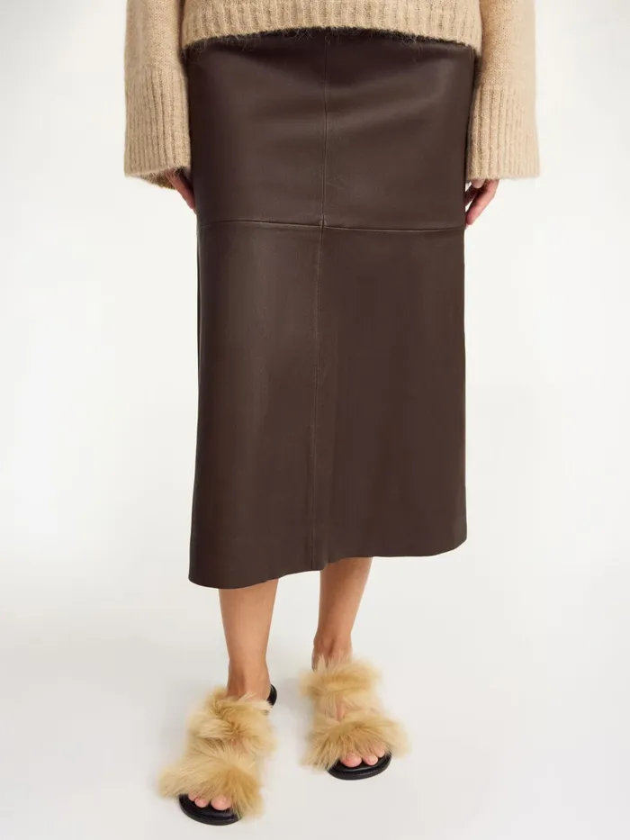 Skirts Women By Malene Birger Simoas Leather Skirt Dark Mahogany