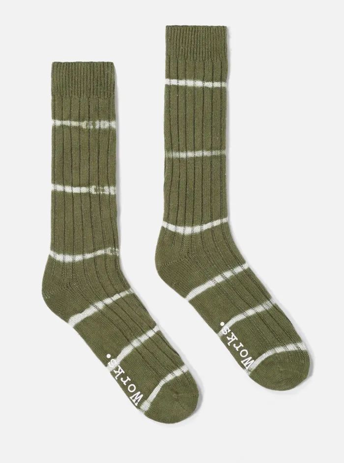 Socks Men Universal Works Universal Works Slub Sock In Olive Tie Dye Knit