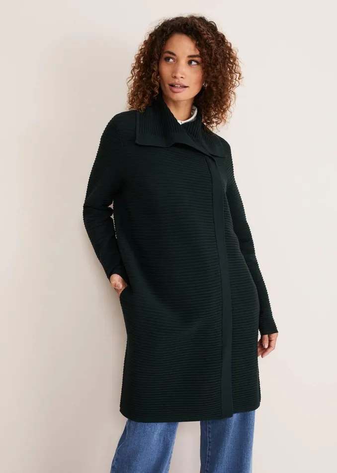 Sophia Ribbed Longline Coat Forest Green Women Phase Eight Coats