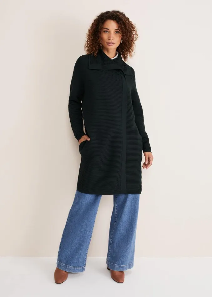 Sophia Ribbed Longline Coat Forest Green Women Phase Eight Coats
