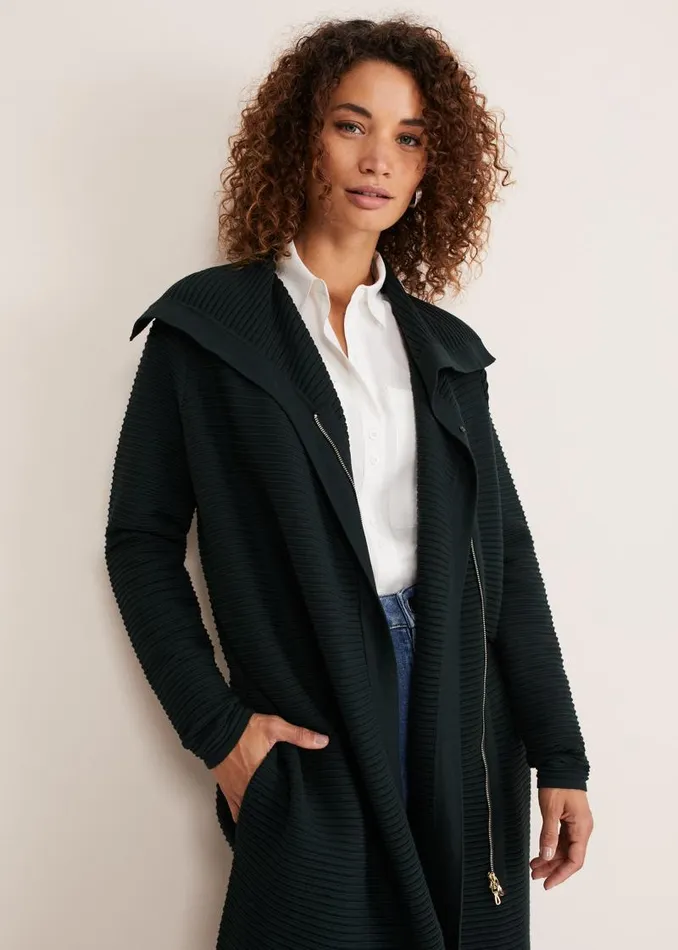 Sophia Ribbed Longline Coat Forest Green Women Phase Eight Coats