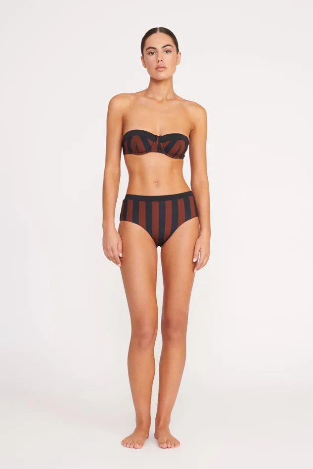 STAUD Bikinis Women STAUD DEVON HIGH RISE BIKINI BOTTOM BLACK TAN SEASHORE STRIPE