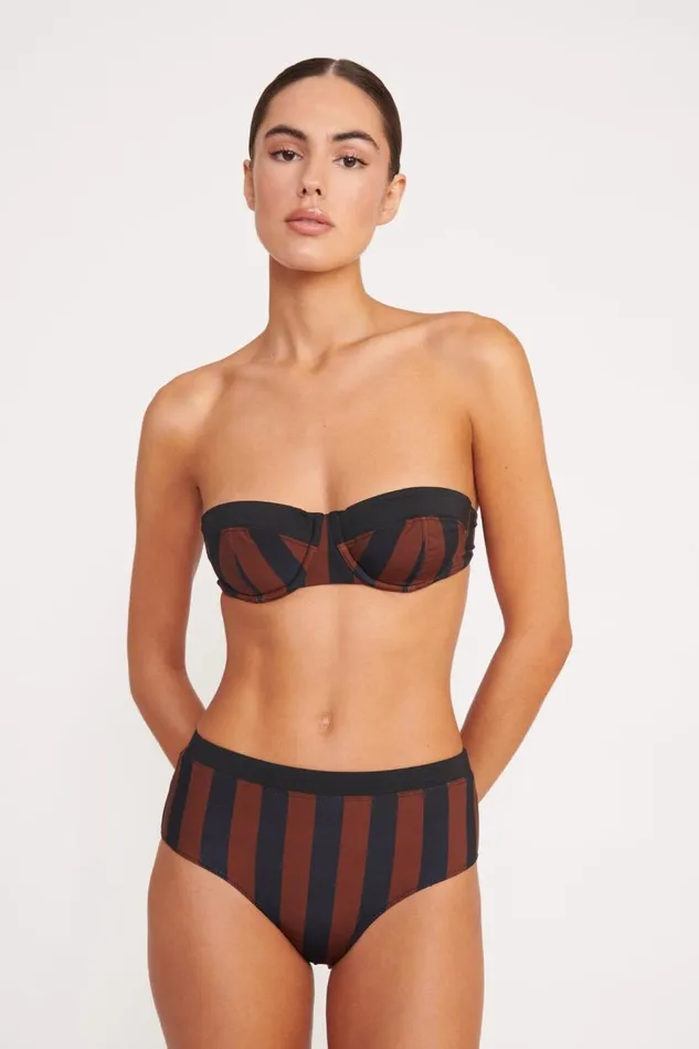 STAUD Bikinis Women STAUD DEVON HIGH RISE BIKINI BOTTOM BLACK TAN SEASHORE STRIPE STAUD Bikinis Women STAUD DEVON HIGH RISE BIKINI BOTTOM BLACK TAN SEASHORE STRIPE