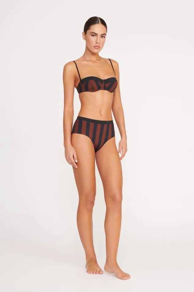 STAUD Bikinis Women STAUD DEVON HIGH RISE BIKINI BOTTOM BLACK TAN SEASHORE STRIPE STAUD Bikinis Women STAUD DEVON HIGH RISE BIKINI BOTTOM BLACK TAN SEASHORE STRIPE