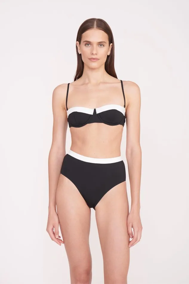 STAUD Bikinis Women STAUD DEVON HIGH RISE BIKINI BOTTOM BLACK WHITE