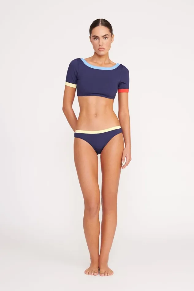 STAUD Bikinis Women STAUD LILY SHORT SLEEVE BIKINI TOP NAVY COLORBLOCK STAUD Bikinis Women STAUD LILY SHORT SLEEVE BIKINI TOP NAVY COLORBLOCK