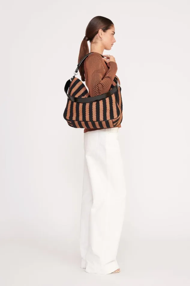 STAUD Shoulder Women STAUD PERRY HOBO BAG BLACK TAN SEASHORE STRIPE STAUD Shoulder Women STAUD PERRY HOBO BAG BLACK TAN SEASHORE STRIPE