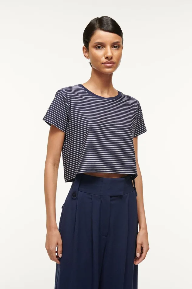 STAUD Tops Women STAUD DEAN TSHIRT NAVY MICRO STRIPE
