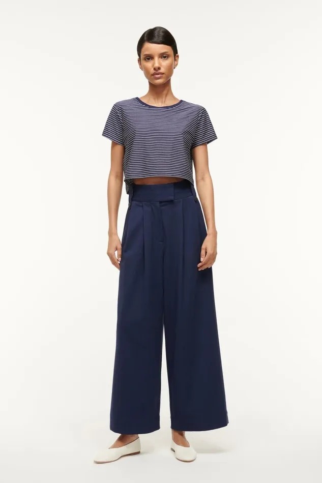 STAUD Tops Women STAUD DEAN TSHIRT NAVY MICRO STRIPE