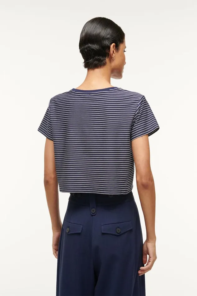 STAUD Tops Women STAUD DEAN TSHIRT NAVY MICRO STRIPE