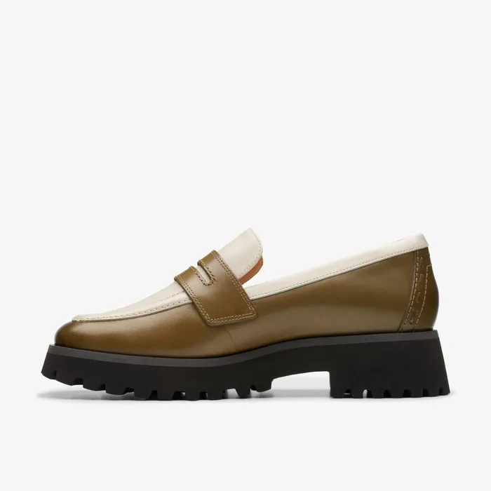Stayso Edge Olive Combination Women Clarks Loafers and Oxfords