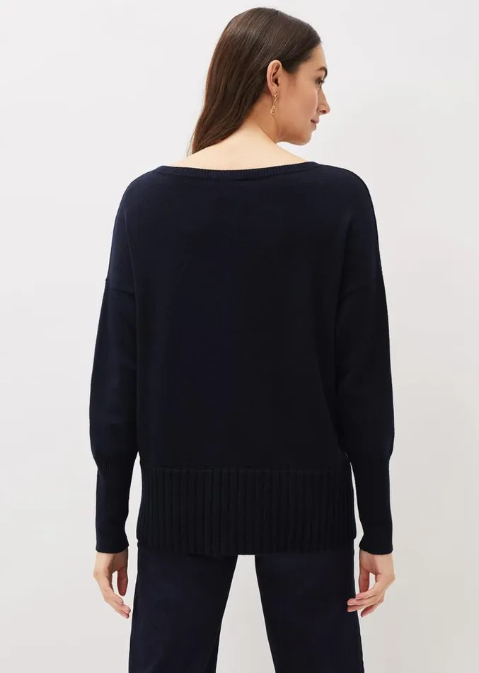 Steph Zip Detail Wool Blend Jumper Navy Women Phase Eight Knitwear