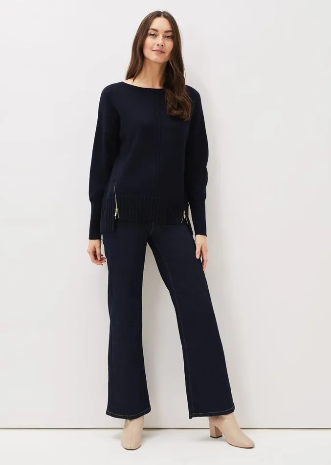 Steph Zip Detail Wool Blend Jumper Navy Women Phase Eight Knitwear