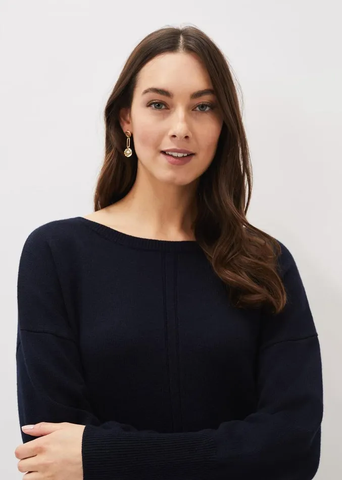Steph Zip Detail Wool Blend Jumper Navy Women Phase Eight Knitwear