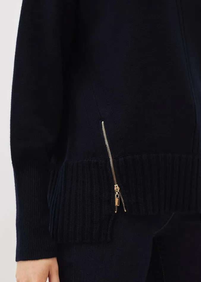Steph Zip Detail Wool Blend Jumper Navy Women Phase Eight Knitwear