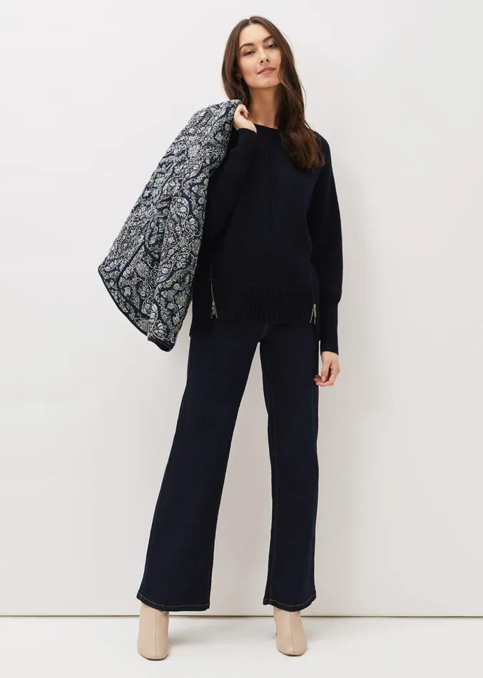 Steph Zip Detail Wool Blend Jumper Navy Women Phase Eight Knitwear