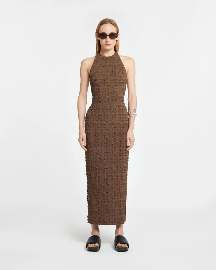 Sterre Seersucker Midi Dress Dark Brown Women Nanushka Dresses