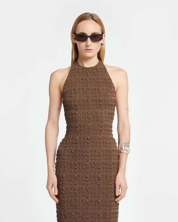 Sterre Seersucker Midi Dress Dark Brown Women Nanushka Dresses