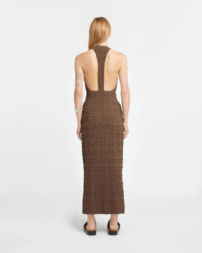 Sterre Seersucker Midi Dress Dark Brown Women Nanushka Dresses