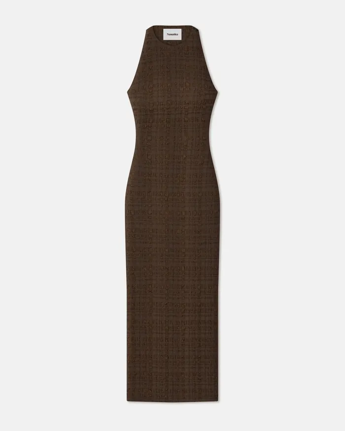 Sterre Seersucker Midi Dress Dark Brown Women Nanushka Dresses