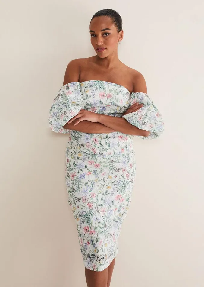Stevie Floral Bodycon Midi Dress Ivorymulti Women Phase Eight Dresses