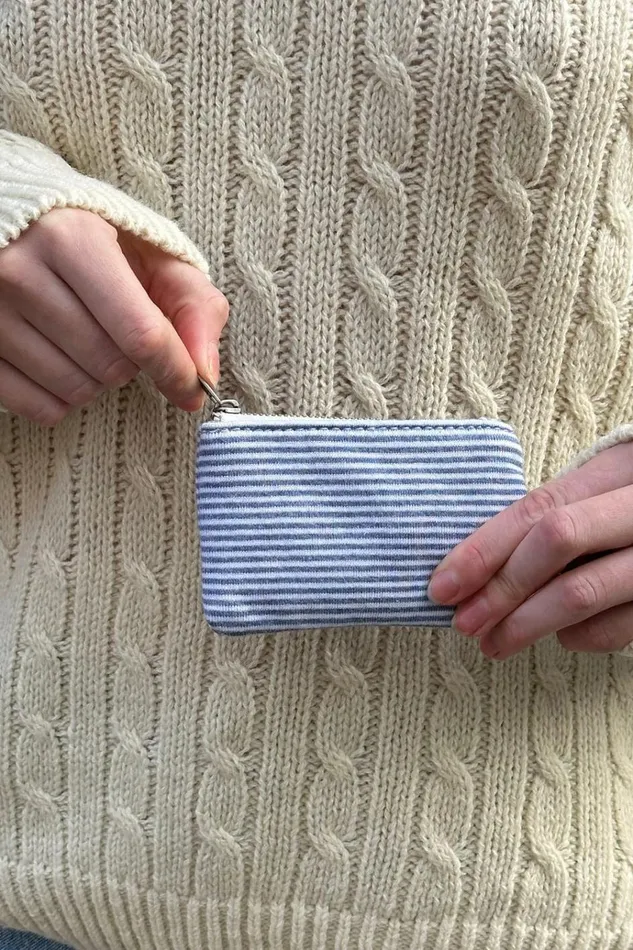 Striped Coin Purse White Faded Blue Stripes Women Brandy Melville Bags and Backpacks
