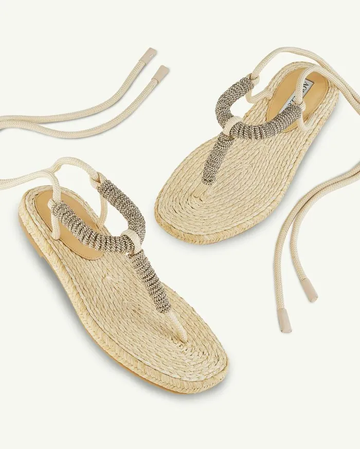 Sunkissed Espadrille Flat Beige Women Aquazzura Sandals Sunkissed Espadrille Flat Beige Women Aquazzura Sandals
