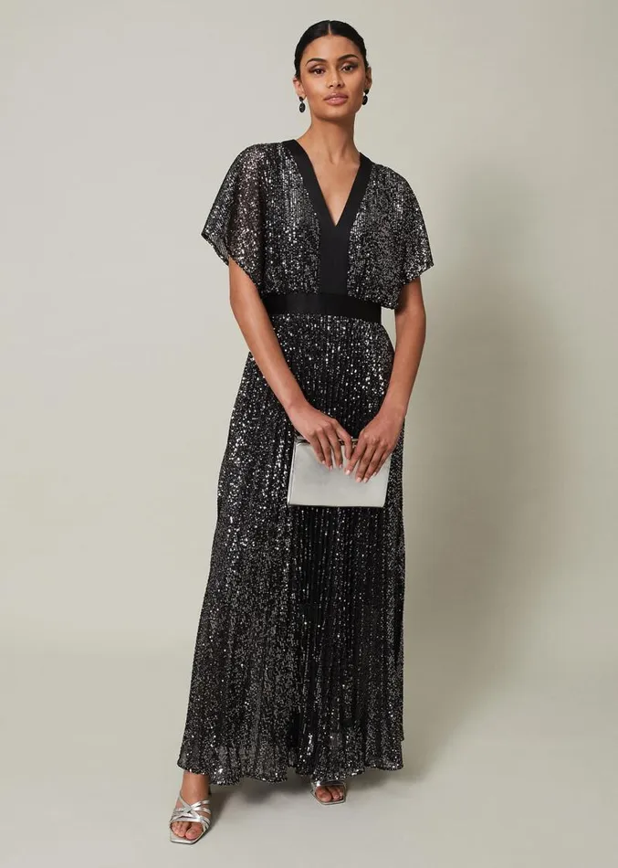 Teagan Sequin Maxi Dress Gunmetal Women Phase Eight Dresses