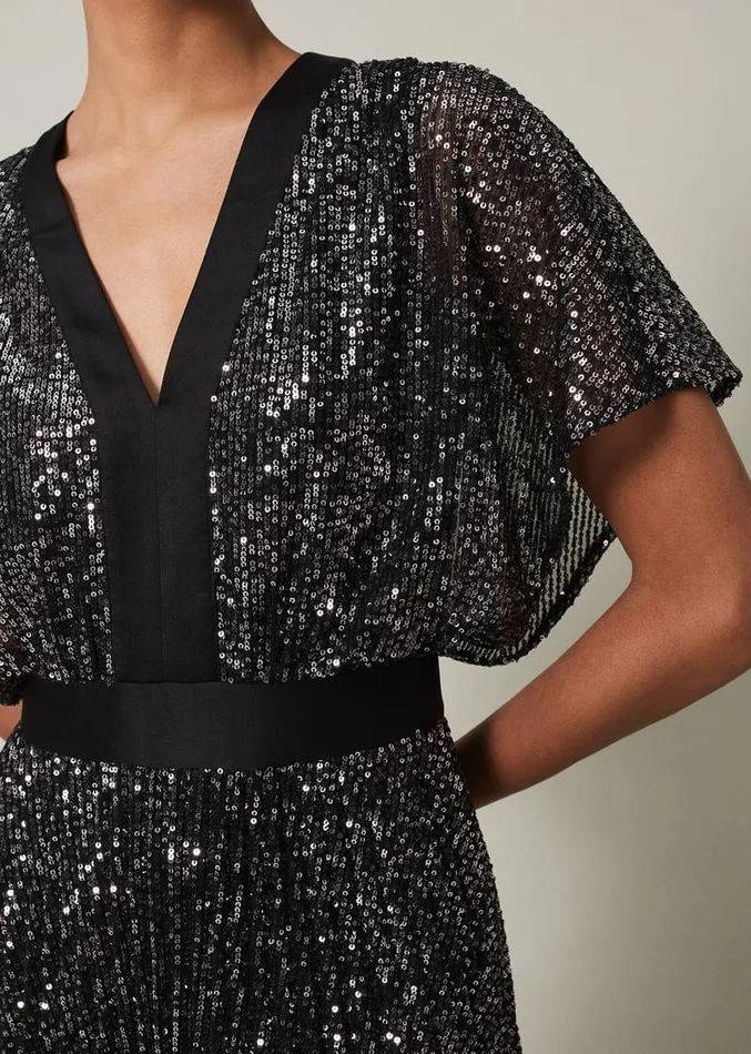 Teagan Sequin Maxi Dress Gunmetal Women Phase Eight Dresses