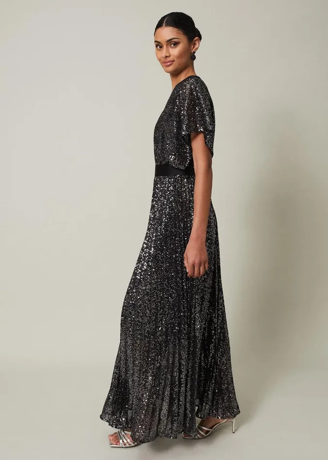 Teagan Sequin Maxi Dress Gunmetal Women Phase Eight Dresses