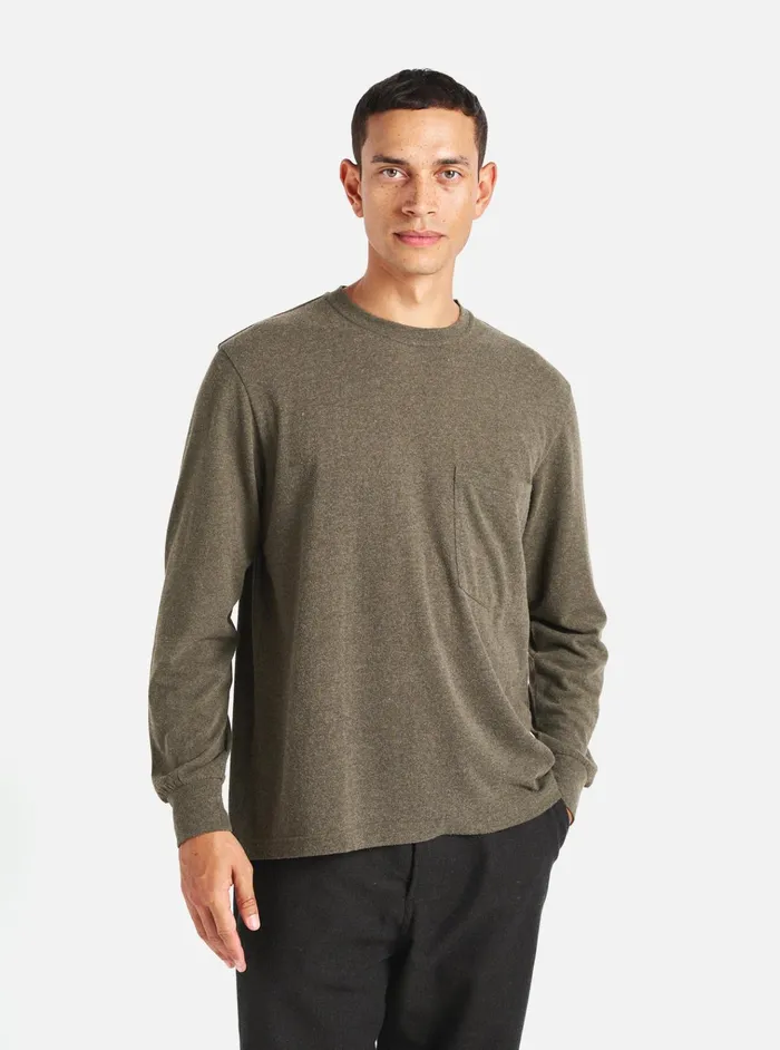 Tees Men Universal Works Universal Works Loose LS Tee In Olive Recycled Wool Mix