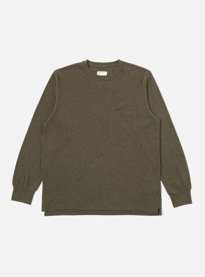 Tees Men Universal Works Universal Works Loose LS Tee In Olive Recycled Wool Mix
