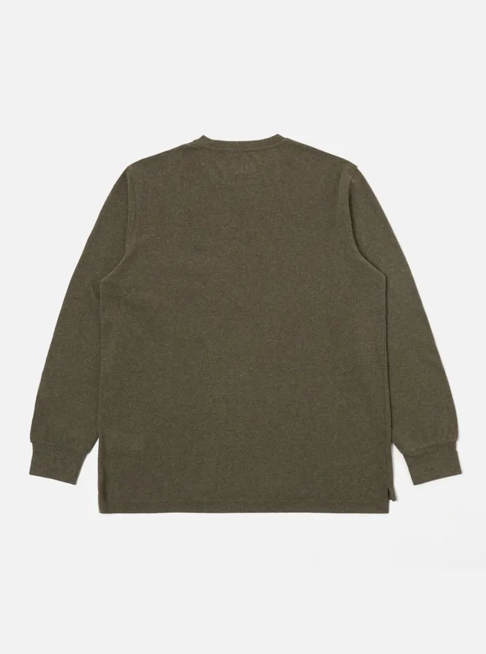 Tees Men Universal Works Universal Works Loose LS Tee In Olive Recycled Wool Mix